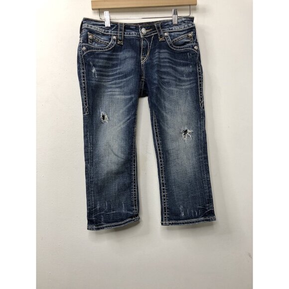 Rock Revival Johanna Women’s 27x19 Blue Denim Jeans Capri Distressed - Picture 7 of 8